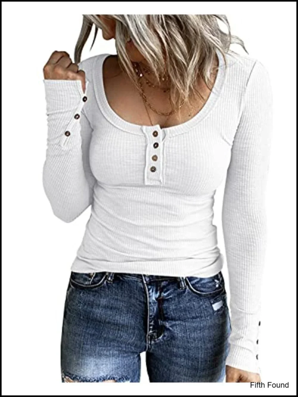 KINLONSAIR Women Long Sleeve Henley Shirt Scoop Neck Ribbed Knit Tunic
